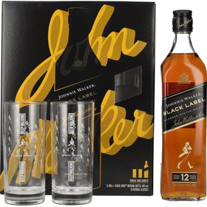 Johnnie Walker BLACK LABEL 12 ساله 40% جلد. 0,7 لیتر در جعبه هدیه با 2 عدد Highballgläsern